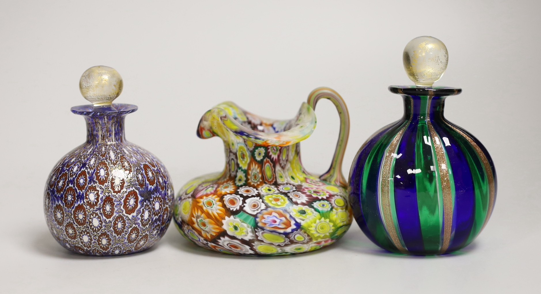 A quantity of Venetian and other glass, including millefiore, tallest 19cm